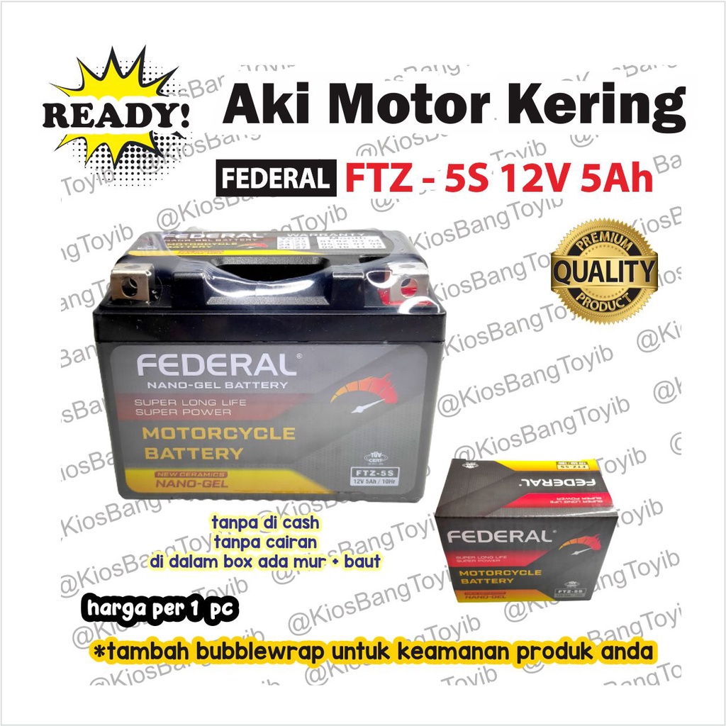 Aki Kering MATIC FTZ 5S 12V 5aH Beat Vario Scoopy Karisma Supra |FED-H