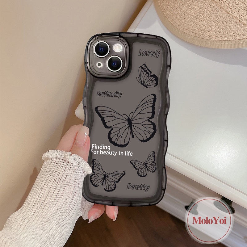 Soft Case Tpu Motif Kupu-Kupu Hitam Retro Untuk iPhone 11 7Plus 12 13 14 Pro Max XR 6s 6 8 7 14 Plus X XS Max SE 2020