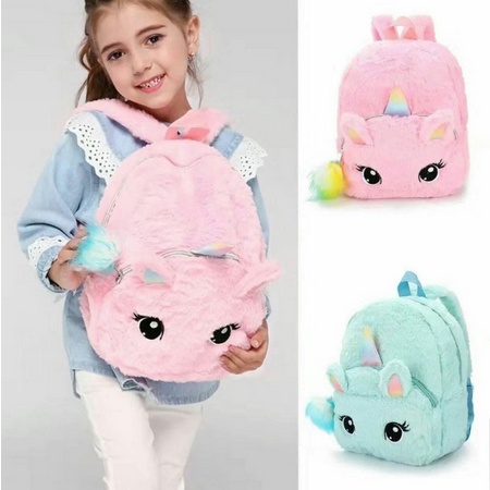 (pb6_shop)Tas Mewah Gadis Mini Bulu /Ransel Anak-anak Lucu Zipper Sekolahnya Mainan Boneka Ransel untuk Kidergarten