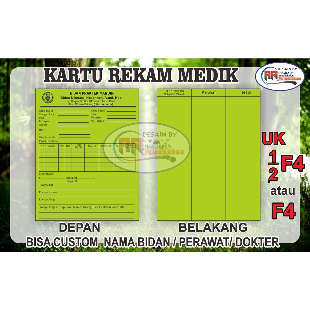 50 LEMBAR Kartu Rekam medik ANC custom kop UKURAN F4 21,5 x 33 cm.