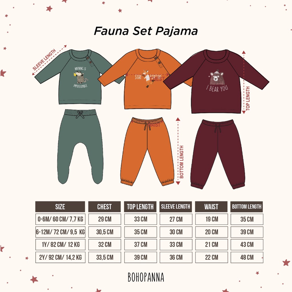 BOHOPANNA | BOHO | BOHO PANNA FAUNA SET PAJAMAS | PAJAMAS ANAK ANAK | PAJAMAS TIDUR | PAJAMAS BOHOPANNA