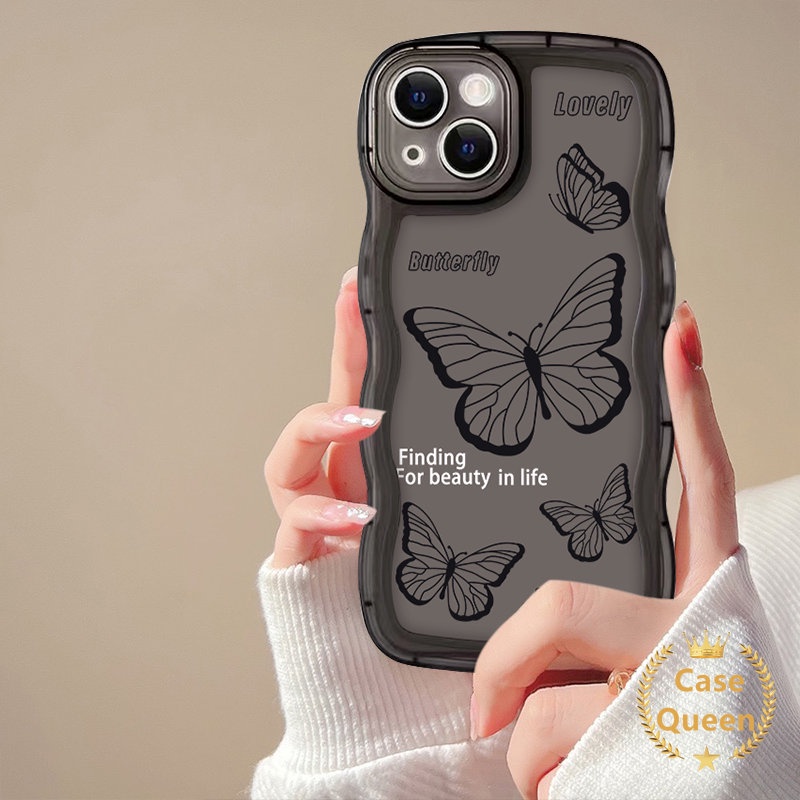 Soft Case Tpu Motif Kupu-Kupu Hitam Retro Untuk iPhone 7Plus 12 13 11 14 Pro Max XR 6s 6 8 714 Plus X XS Max SE 2020