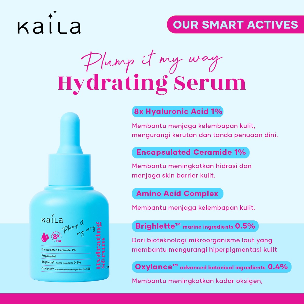 Kaila SmartSkin Hydrating Serum 30ml - Serum Skin Barrier Melembabkan Menenangkan Kulit Untuk Semua Jenis Kulit Dengan 8x Hyaluronic Acid dan Ceramide Diuji Dermatologis Halal &amp; BPOM