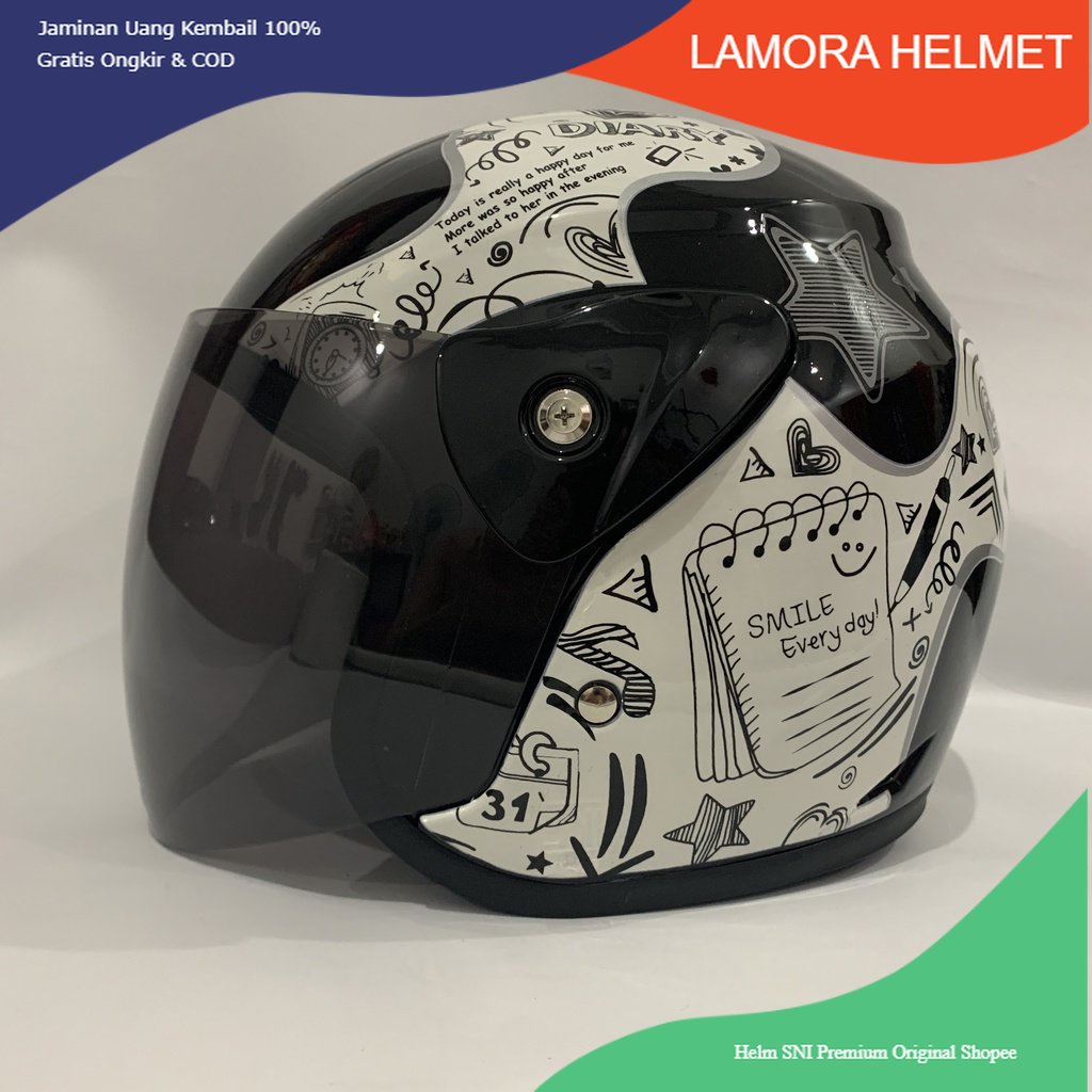 11.11 Helm Evo Diary Hitam Glossy Nuvo Helem SNI Helmet Dewasa Motif