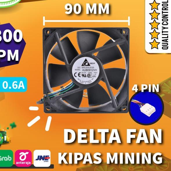 DELTA FAN AUB0912VH 90mm 9 CM DC 12V 3800 RPM⚡ KIPAS KOMPUTER 4 PIN