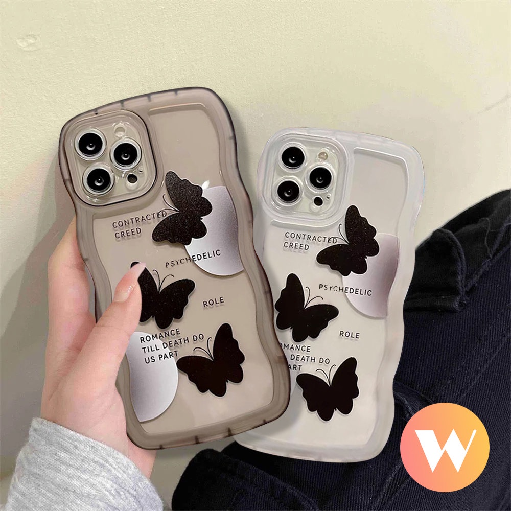 Case Asmara Kupu-Kupu Hitam Samsung A04s A12 A13 A52s A50 A23 A04 A53 A32 A33 A52 A50s A02s A30s A51 A22 A03s A21s A20 A03 M22 M12 A31 A11 Wavy Edge Soft TPU Anti Jatuh Phone Cover