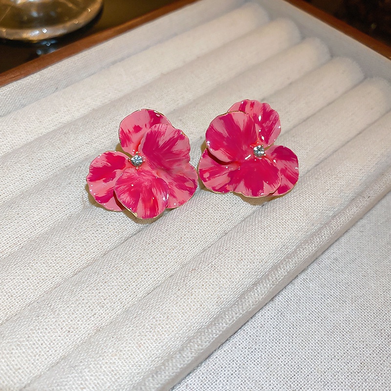 Anting Bentuk Bunga Warna Pink Gaya Korea