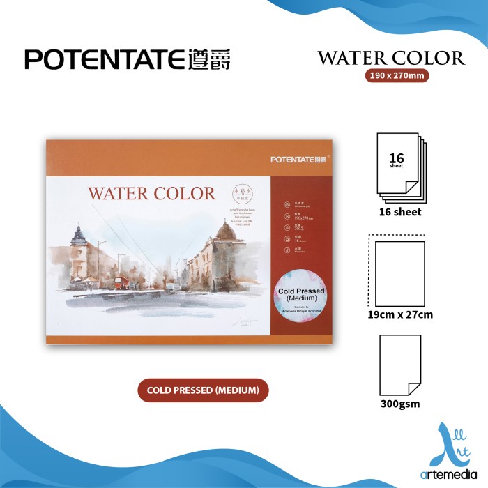 

[COD AKTIF] Kertas Cat Air Potentate 19x27cm Watercolor Paper Pad - COLD PRESSED