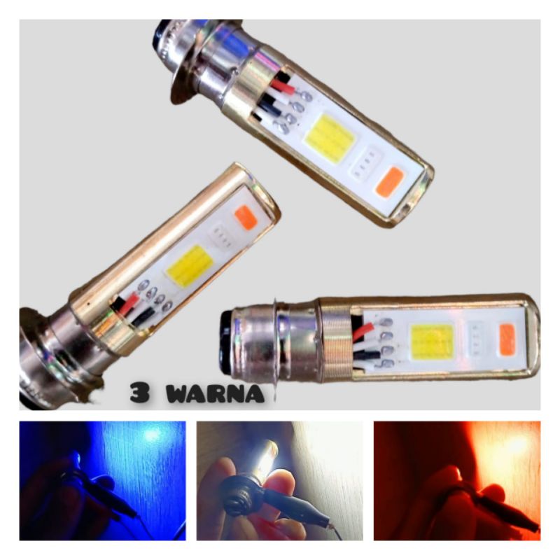 LAMPU DEPAN LED 3 WARNA H6 DC BEBEK/MATIC FLASH merah-biru-putih