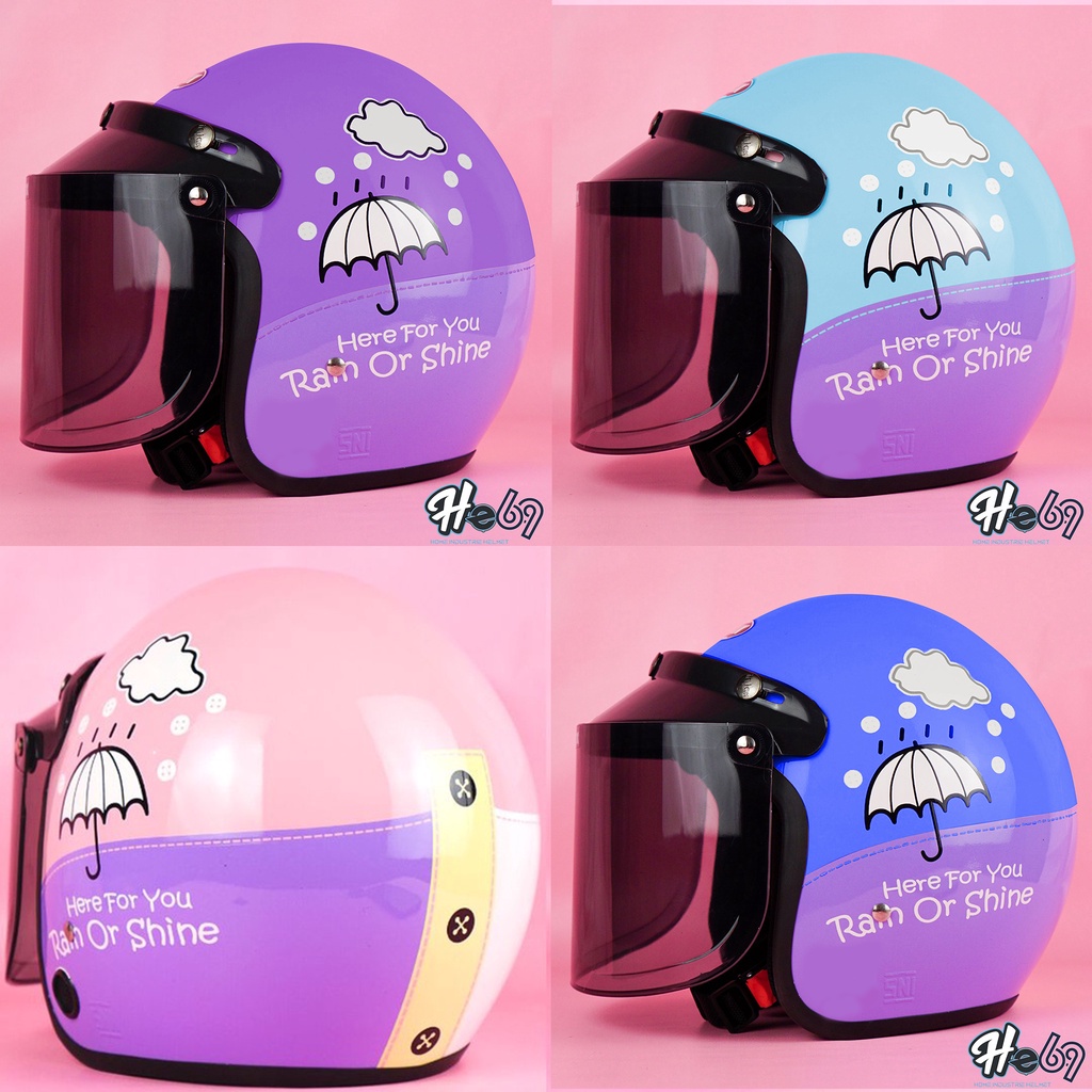 HELM BOGO WANITA DEWASA AESTHETIC PISTOTA KACA DATAR HITAM COD
