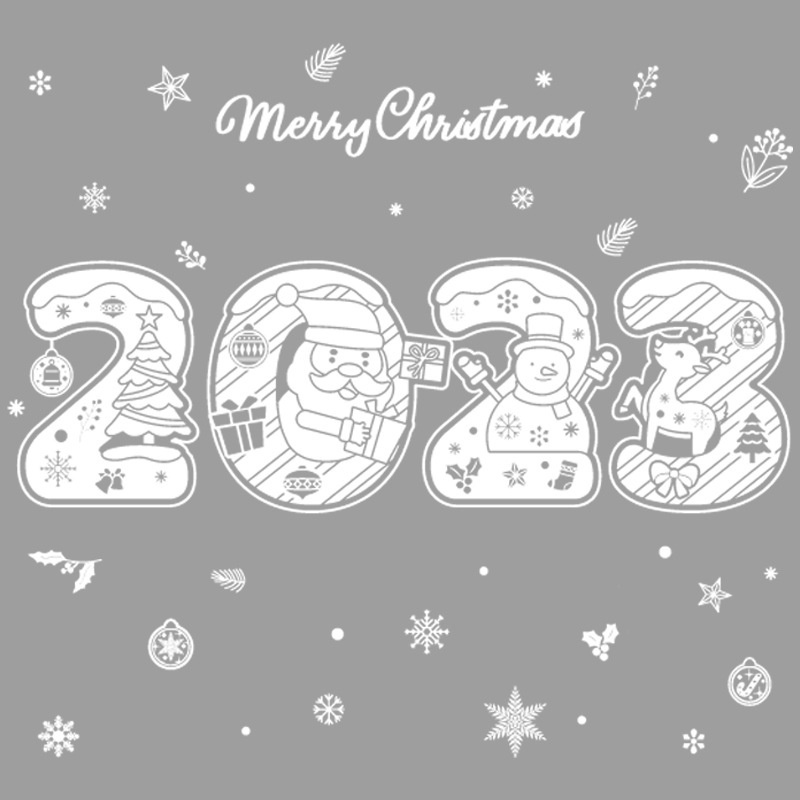 2023stiker Pintu Jendela Motif Angka Merry Christmas New Year