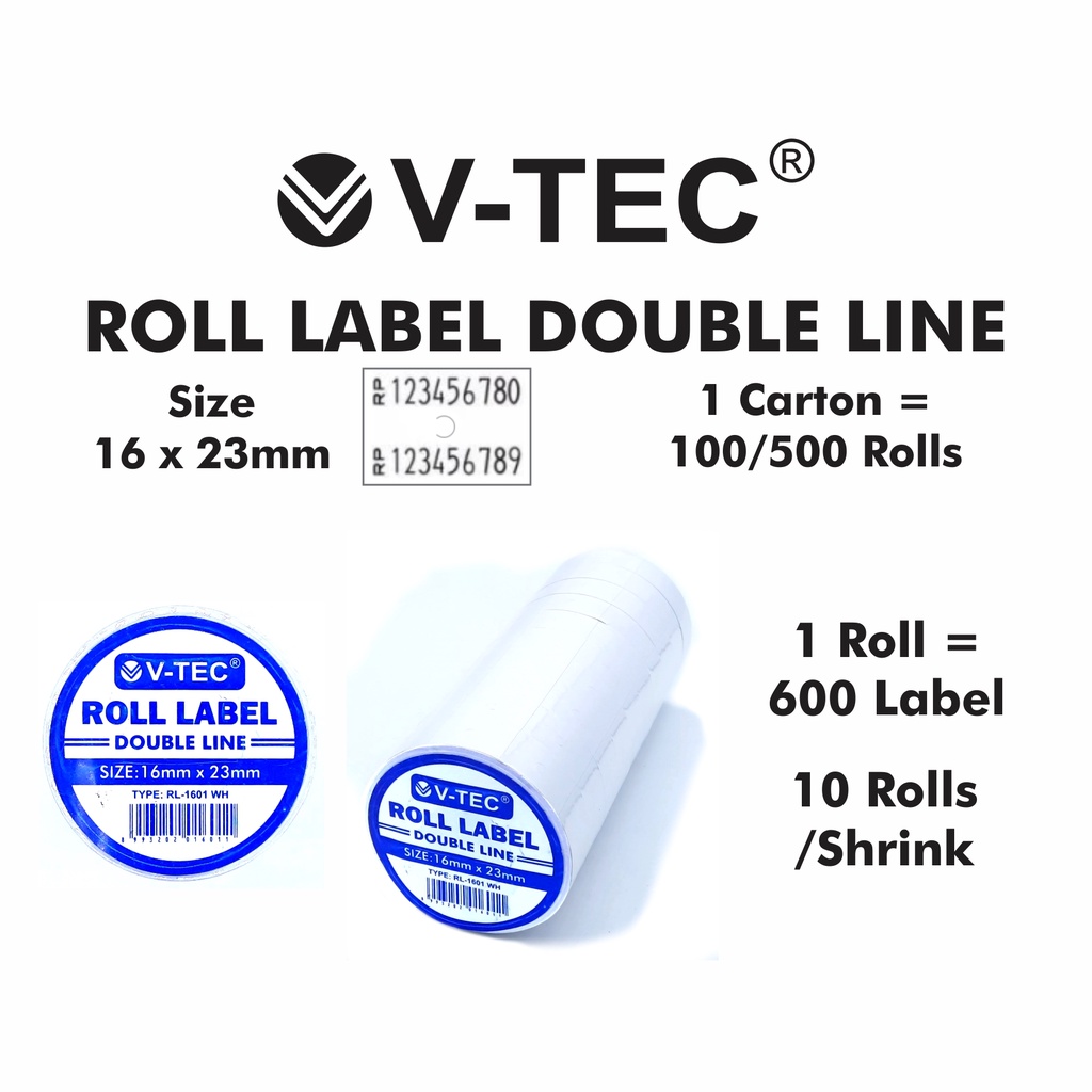 

V-TEC ROLL LABEL HARGA DOUBLE LINE