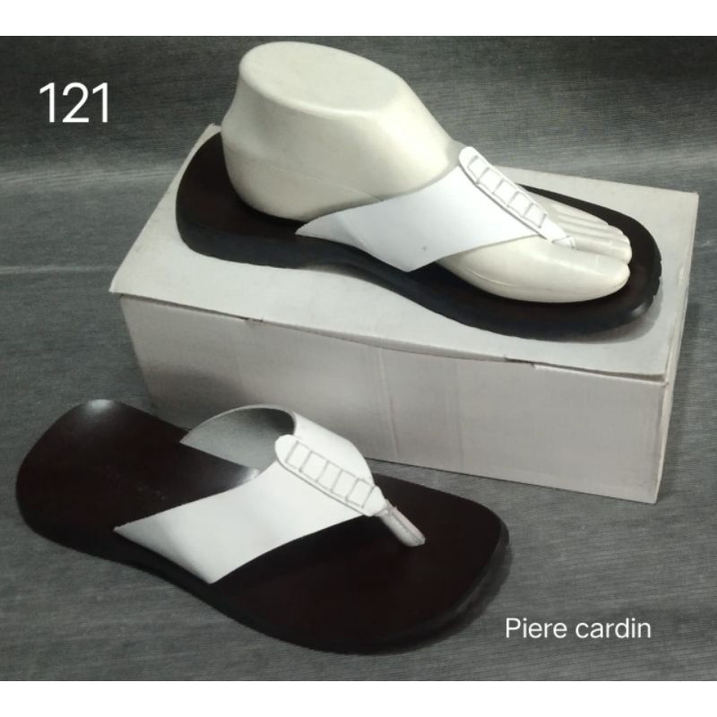 sendal pria piere cardin 121 putih asli kulit sapi