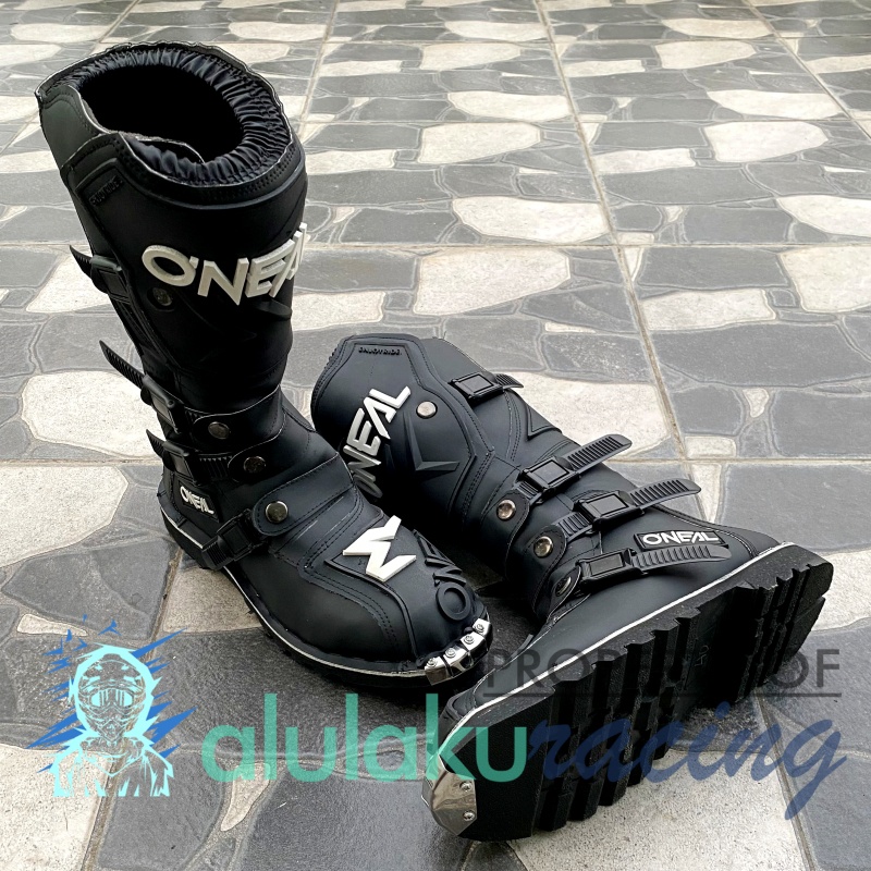 Sepatu Trail Boots with Protector Motocross MX Lokal Premium Best Quality - Premium Black