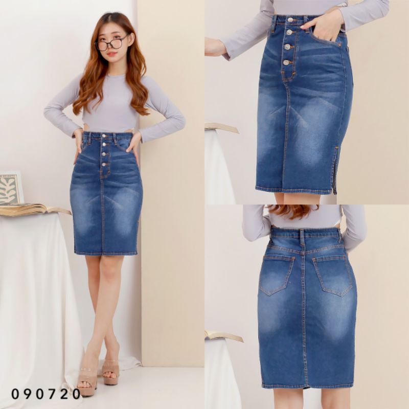 Rok Jeans Wanita Kancing 4 Modis