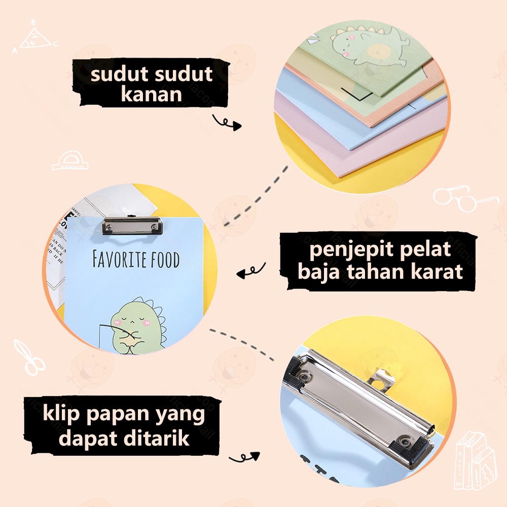 Lacoo Papan ujian aesthetic papan jalan A4 papan clipboard dino Alas ujian