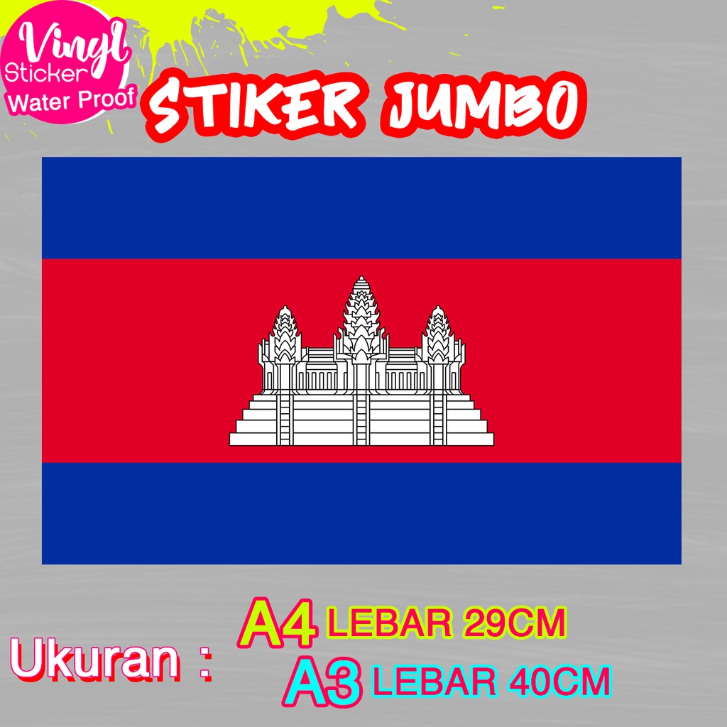 

Stiker Cambodia Kamboja Ukuran Jumbo Sticker Besar Size A4 A3 Vinyl Satuaan Motif Bendera Negara Dunia Bahan Anti Air
