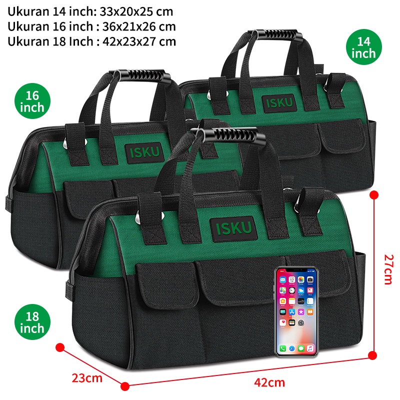 ISKU Tool Bag 14 16 18 Inches Tool Storage Bag Multifungsi Tas Perkakas Oxford Material Portabla Tempat Tools Waterproof Perkakas Bengkel