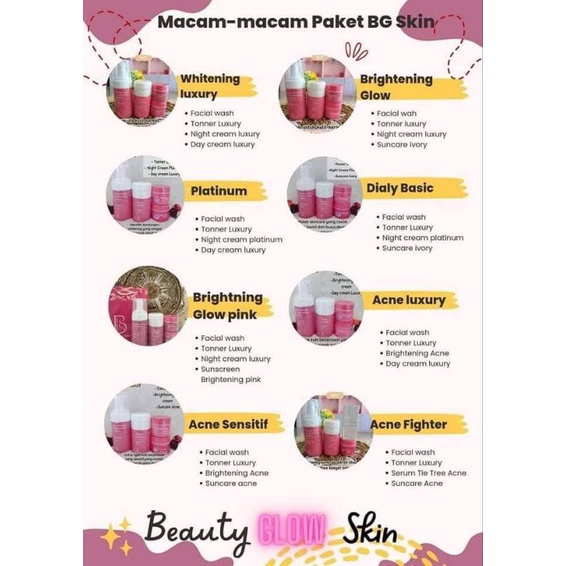 Beauty glow BG skin care PAKET LUXURY, PAKET PLATINUM, PAKET DAILY BASIC, PAKET BRIGHTENING GLOW, PA