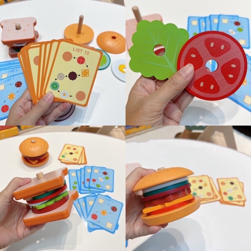 stackable wooden burger sandwich pretend plays mainan susun burger