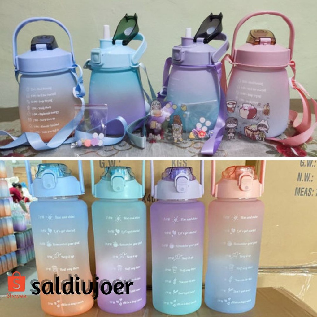 Botol Minum Motivasi dengan Penanda Waktu Kapasitas Besar 2 Liter Murah Tritan QuiFit untuk Dewasa d