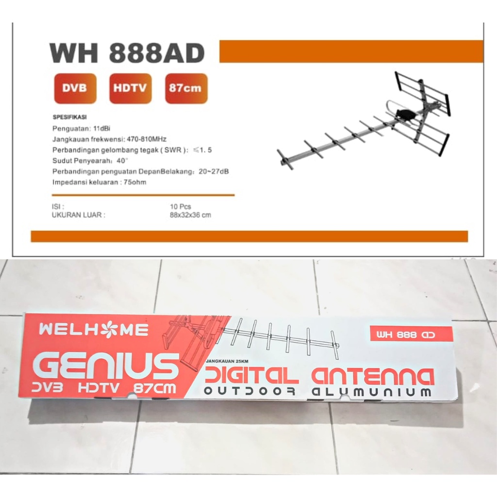 Antena TV Digital WELHOME. Antena TV Outdoor DVB HDTV WH-888. Antena Allumunium WH 888 AD