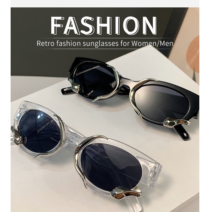 Y2k Kacamata Hitam UV400 Bentuk Oval Motif Kulit Ular Gaya Retro Vintage Untuk Wanita