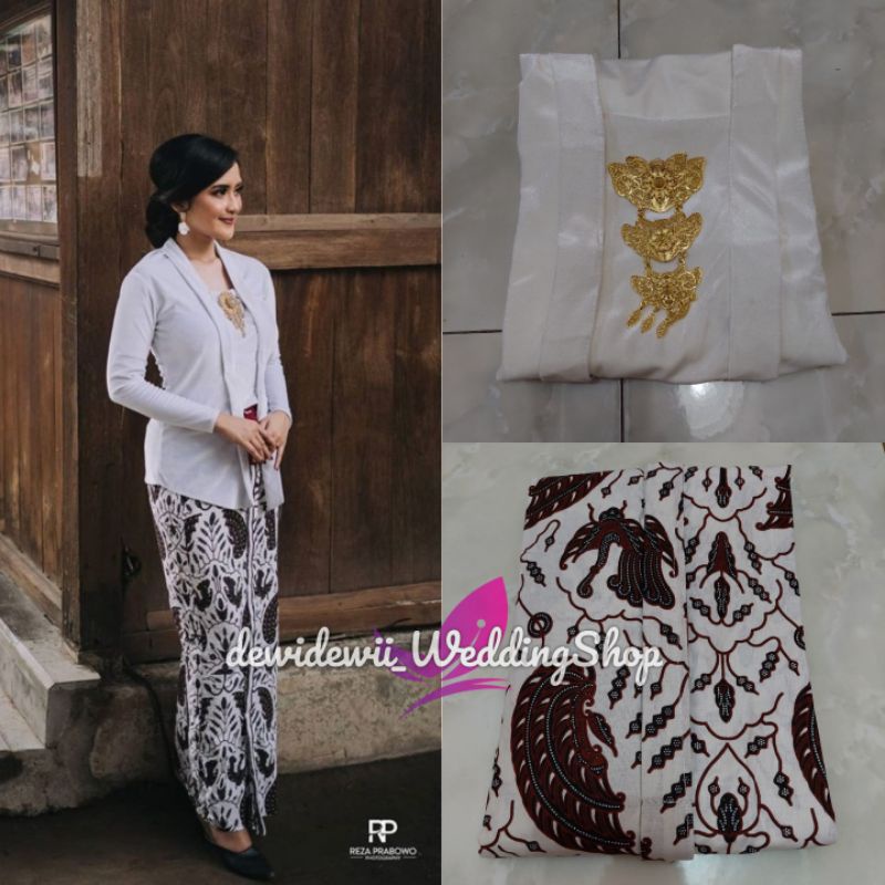 [1 Set] Kebaya + Jarik Instan / Nuansa Putih | Motif Sido Asih Cilik