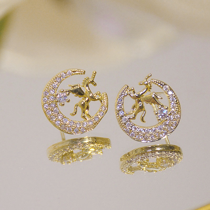 Fancyqube Anting Stud Desain Hewan Kuda Kucing Burung Hantu Aksen Mutiara Berlian Imitasi Untuk Wanita