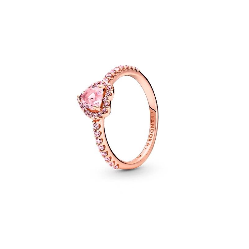 Pandora Cincin 925 Silver Rose Gold 18K Bentuk Hati Hias Berlian Zirconia Untuk Wanita