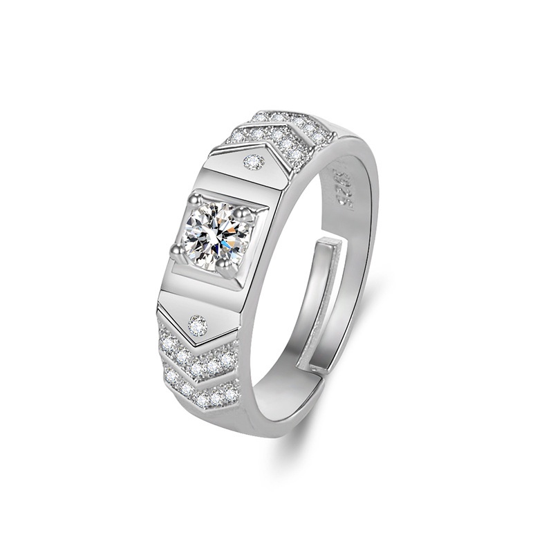 Cincin S925 Silver Bahan Titanium Steel Bentuk Mahkota Aksen Berlian Zircon Untuk Pria Dan Wanita