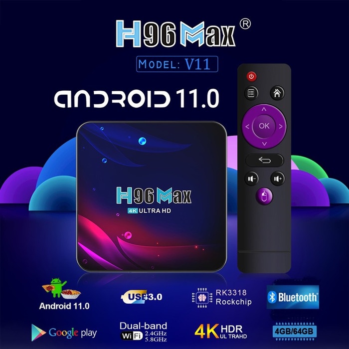 Tv Box Android Tv Box H96 Max 4Gb 64Gb Bluetooth Miracast Resolusi 4K