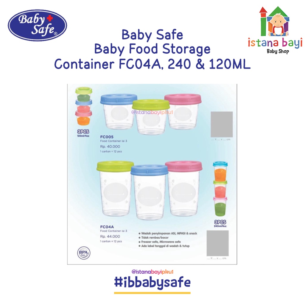 Baby Safe Food Container  120 ml/ 240 ml / Tempat Makan Bayi FC04A FC005