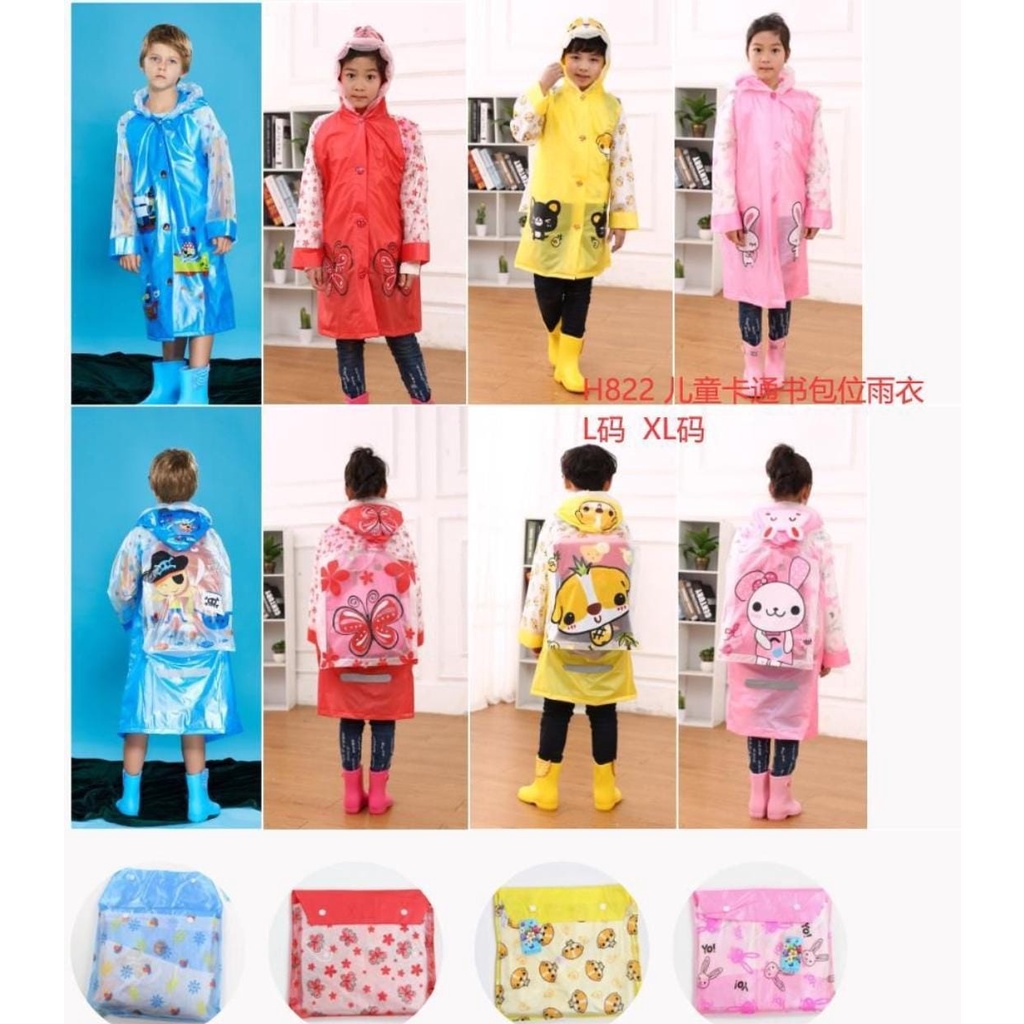 JAS HUJAN ANAK RANSEL KARAKTER TERUSAN RAINCOAT KIDS WITH BACKPACK