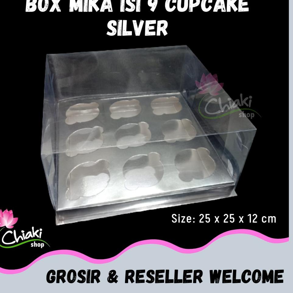 

✈ Box Mika SILVER Uk 25 x 25 x T. 12 cm Cupcake isi 9 Cake Pudding Tart Dus Karton Tebal Perak CHIAKI で