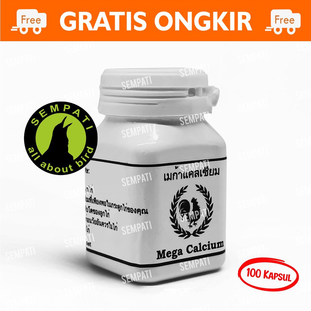 Mega Calcium Import Original 100 Capsul Suplemen Kalsium Ayam Jago Aduan Memperkuat Tulang Jaringan Otot Ayam Laga Petarung Obat Vitamin Ayam Jago Bangkok Tarung Aduan