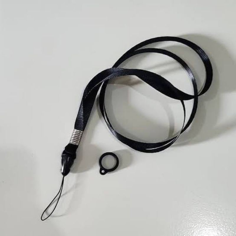 LANYARD KECIL PLUS KARET - LANYARD HITAM - TALI GANTUNGAN