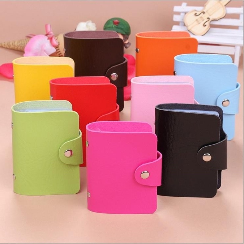 Dompet Kartu Kulit Kredit Nama Kancing isi 24 Slot Warna Kredit Card Clip Holder Souvenir