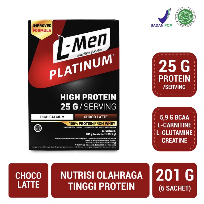 L-MEN PLATINUM HIGH PROTEIN 25GR/SERVING LMEN ISI 6 SACHET / 6 PCS ORI PRODUK NYATA AMPUHNYA 