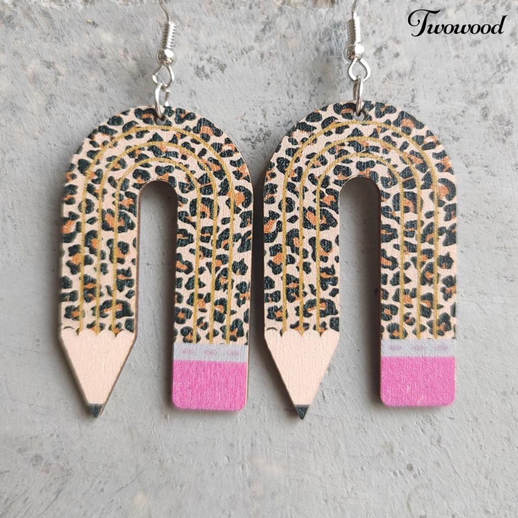 1 Pasang Anting Bentuk Pensil Motif Leopard Untuk Wanita