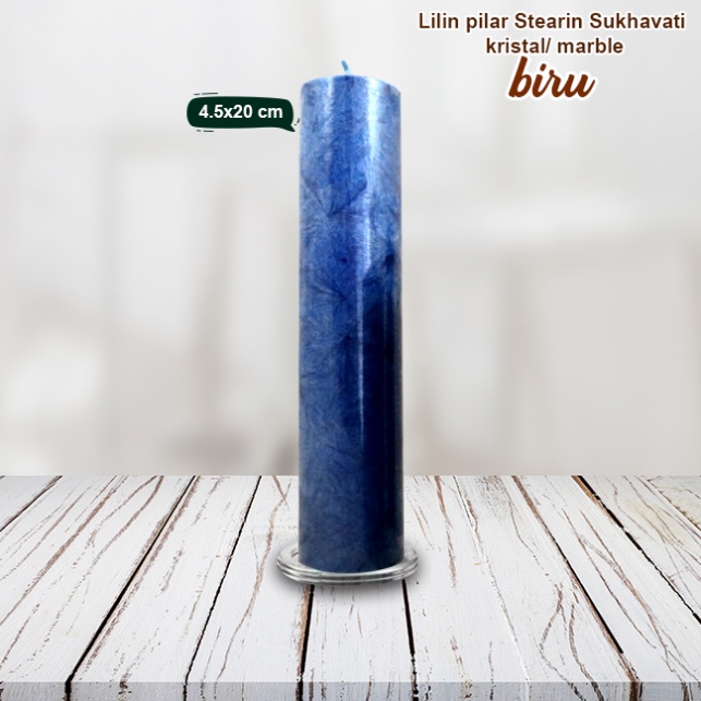 Lilin Biru Stearin Palm Candle Marble Kristal Sukhavati Serbaguna - 20 cm