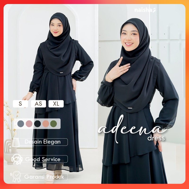Naisha Official / Adeena Dress / Dress Kondangan / Dress Hitam / Gamis Hitam / Dress Wisuda