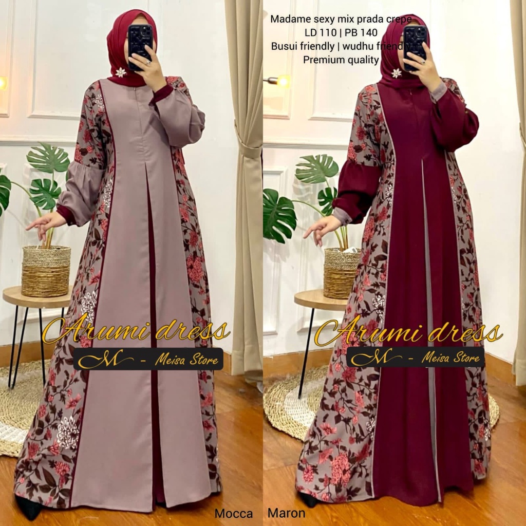 ARUMI DRESS GAMIS WANITA BAHAN CREPE MIX PRADA
