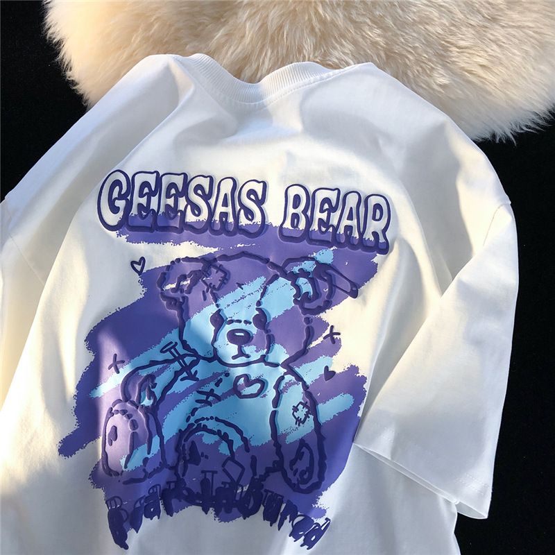 [littlecrab] Kaos Oversize Geesas Bear Injured Beruang Ungu Biru Terluka Paku Simple Sablon Berkualitas T-shirt Couple Unisex Playful Unik Aesthetic Street Korean Style