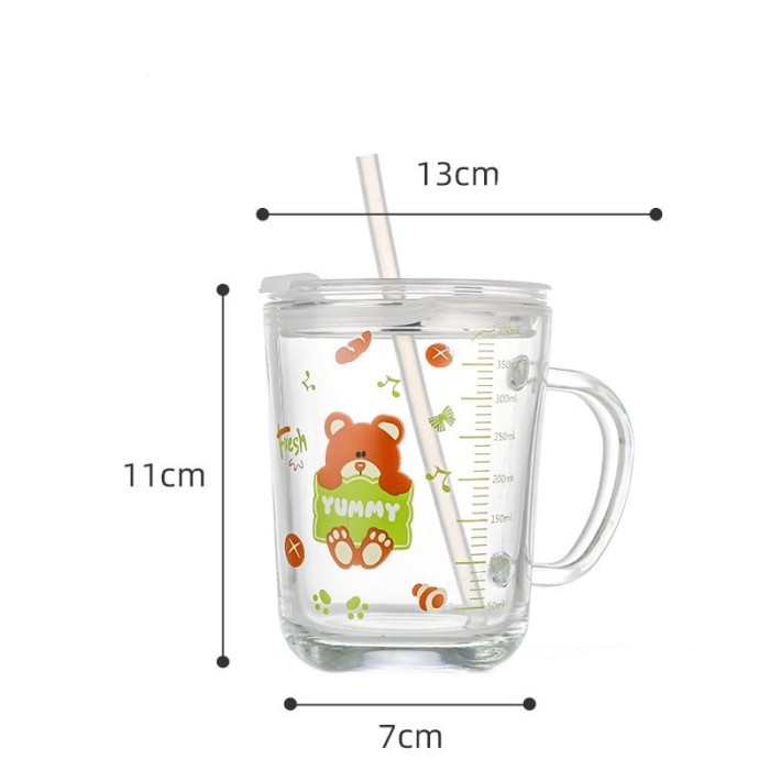 Gelas Kaca Bening Anti Tumpah CK3 Cup Minum Anak Dengan Gagang Sedotan