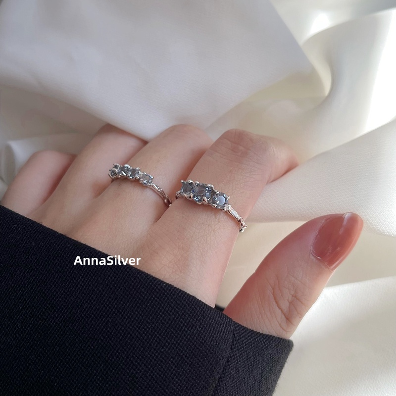 Cincin Model Terbuka Bahan Alloy Dengan Zircon Imitasi Warna Biru Untuk Wanita