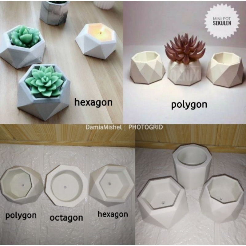 POT KAKTUS MINI SUKULEN POT KAKTUS SEMEN MINI POT HEXAGONAL POT MINI KAKTUS TEMPAT LILIN ESTETIK TEM