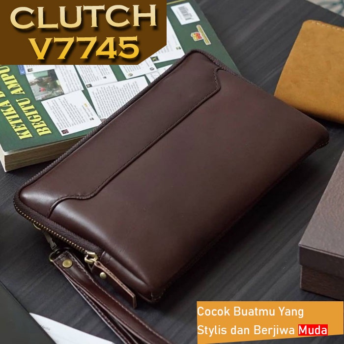 Tas Tangan - Tas Tangan Kulit Pria Import Mark Hems V7745 - Clutch Import Gaya Korea