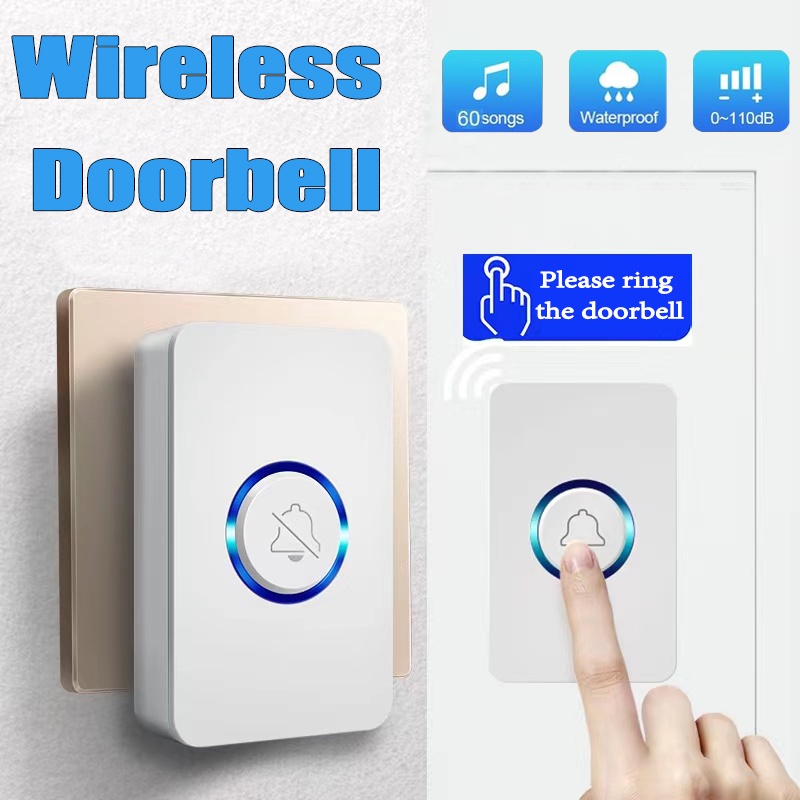 Wireless Doorbell Waterproof –Remote 1 Transmitter 2 Receiver 110db 60 Ringtones