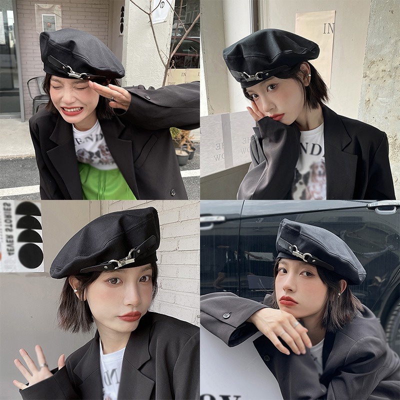 Topi Baret Wanita Bentuk Octagonal Gaya Retro Korea Untuk Musim Gugur Dan Dingin